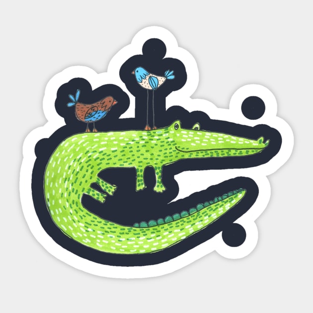 Crocodile And Birds Sticker by DoodlesAndStuff